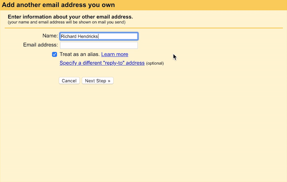 Setting the alias address and sender name in Gmail, with 'treat as an alias' unticked